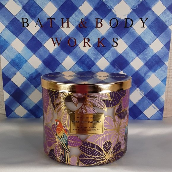 'BATH & BODY WORKS 'RAINFOREST GARDENIA' 3-WICK CANDLE TROPICAL EDITION - Picture 10 of 10